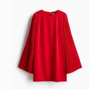 H&M | NWT Red Pleated-Sleeve Dress